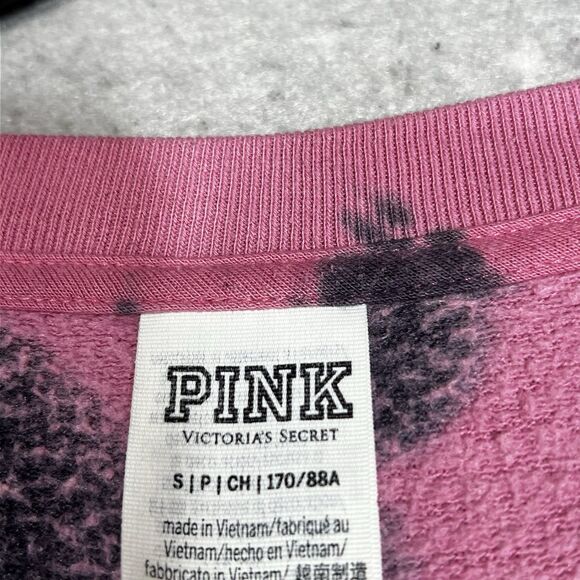 PINK Victorias Secret Sweater Womens Small Dahlia Print Varsity Crew Jacket Top - Picture 10 of 12